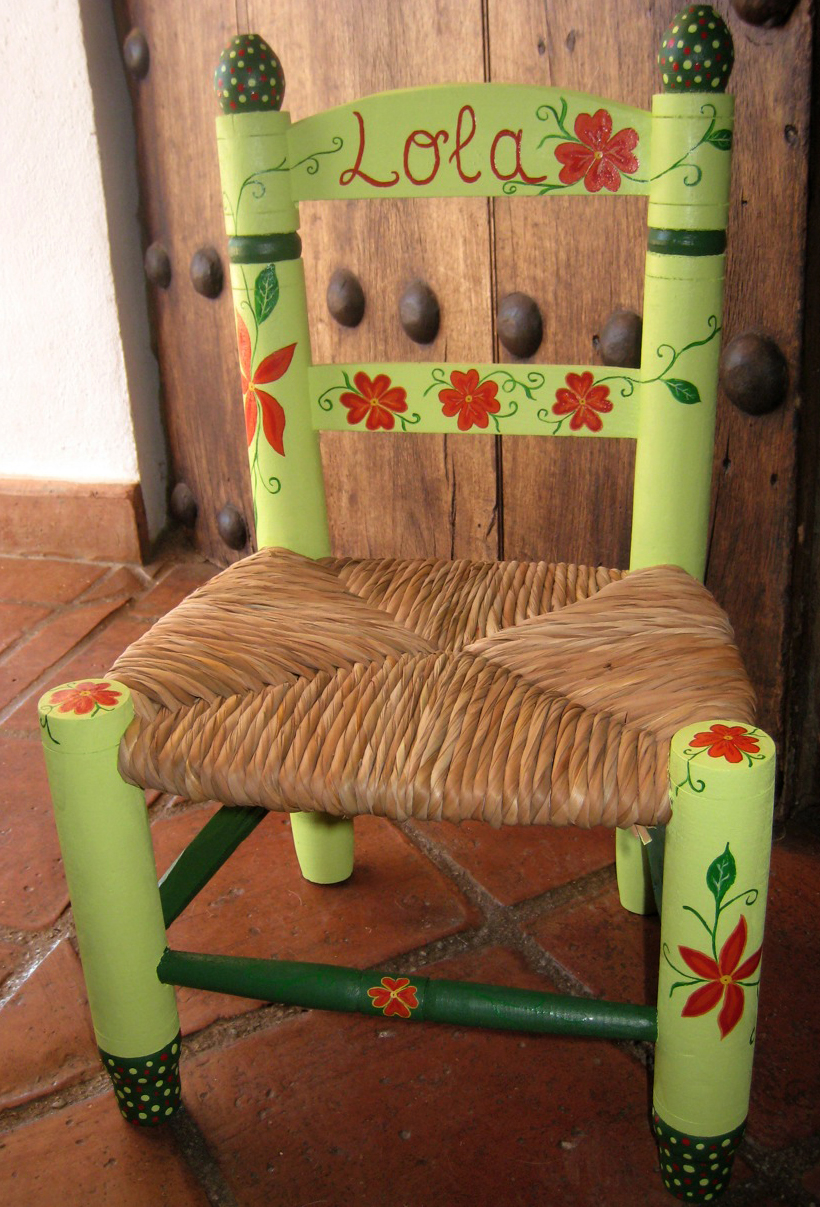 Silla infantil madera asiento anea color verde regalo niño niña