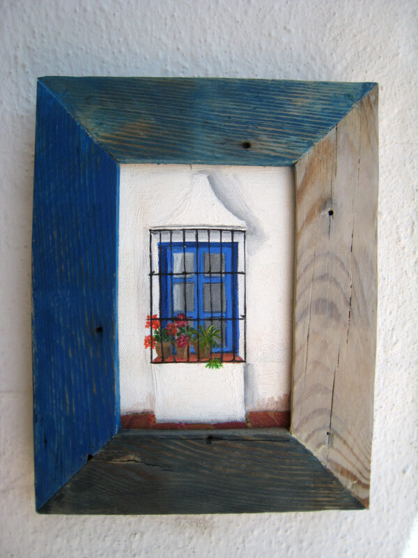 cuadro ventana andaluza azul