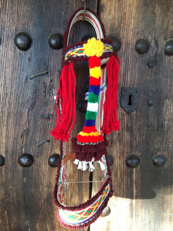 Jáquima de cuero artesanal bordada con borla