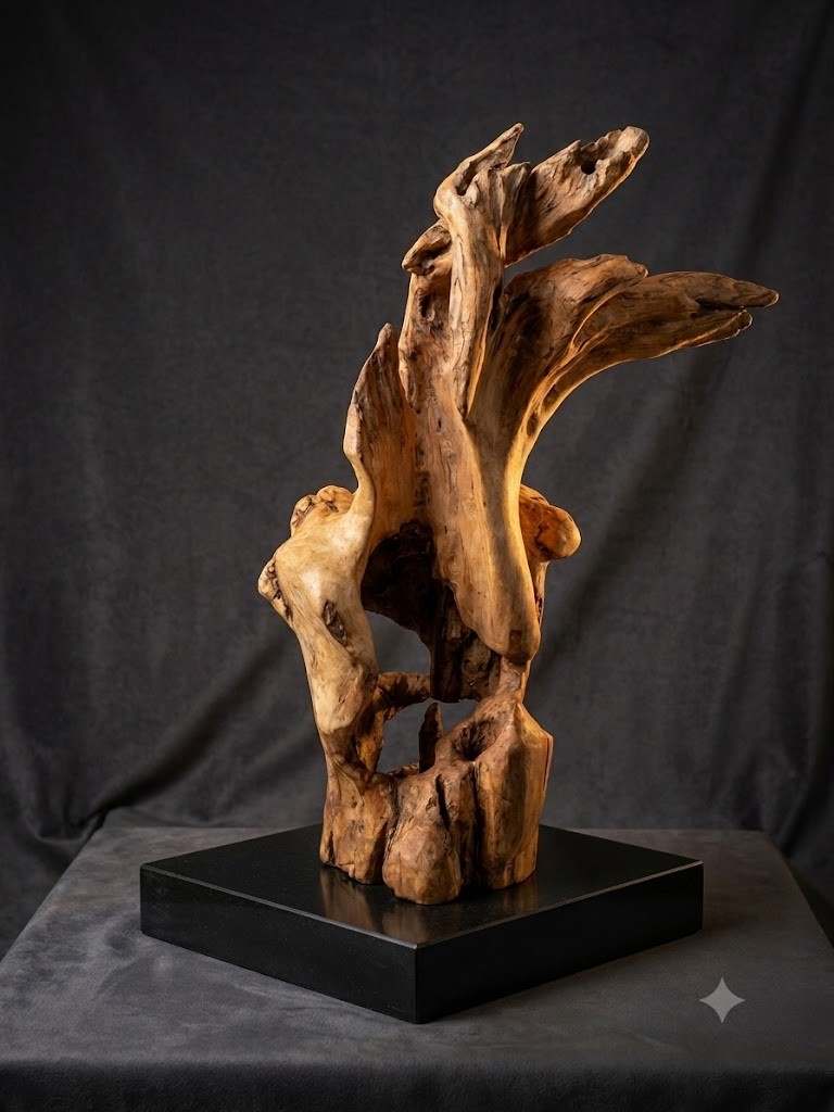 Escultura realizada artesanalmente en madera de olivo tratada con cera natural de abeja