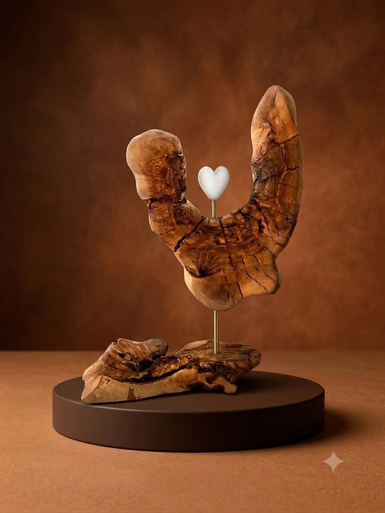 Escultura realizada artesanalmente en madera de olivo tratada con cera natural de abeja